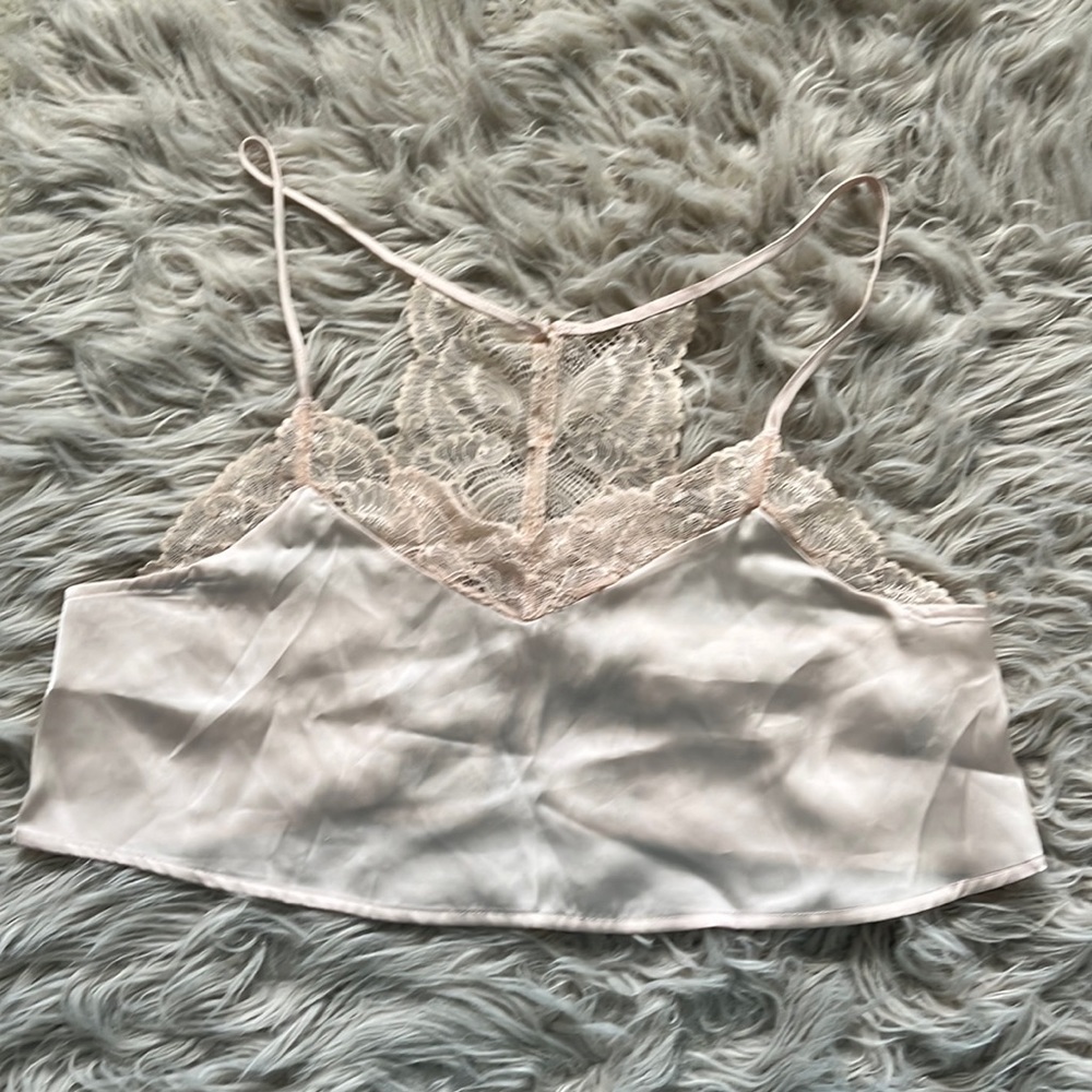 unknown brand silk crop top with lace detailing
